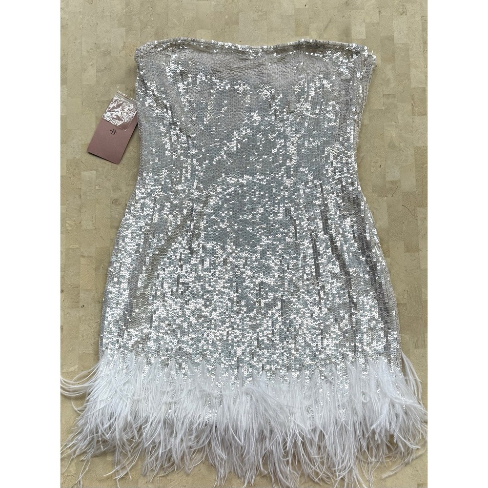 Audrey Adele Danielle Sequin Feather Mini Dress Anthropologie BHLDN Size M - Picture 3 of 16
